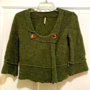Free People cropped retro double vested sweater green